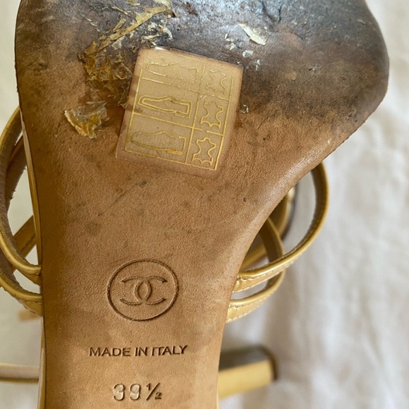 Authentic Chanel Gold Strappy Block Heel Sandals – Size 39.5 - Picture 9 of 16